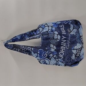 Johnny Was Nylon Reusable Tote Shopping Bag Blue On Blue Flower Print